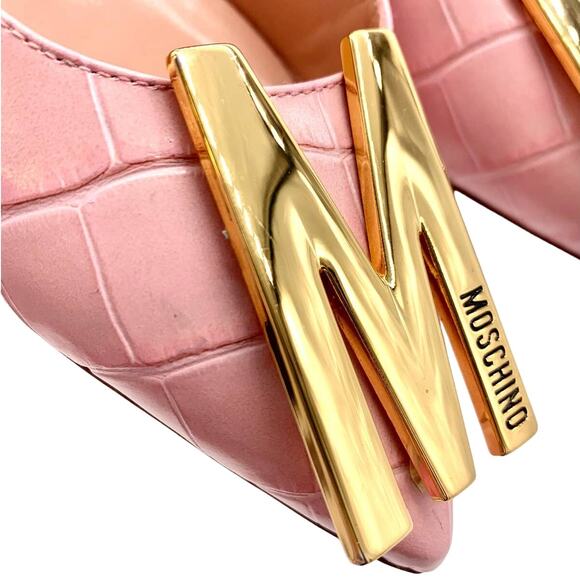 Moschino Couture Croc Embossed Leather M Slingback Pointed Heels Pink Gold 38.5 - Picture 8 of 13